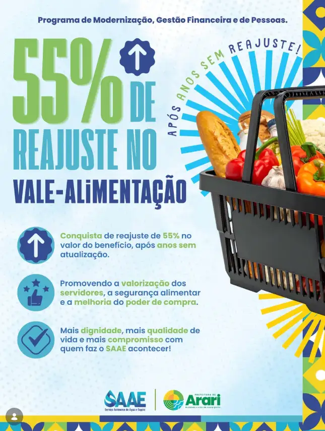 55% DE REAJUSTE NO VALE-ALIMENTAÇÃO!