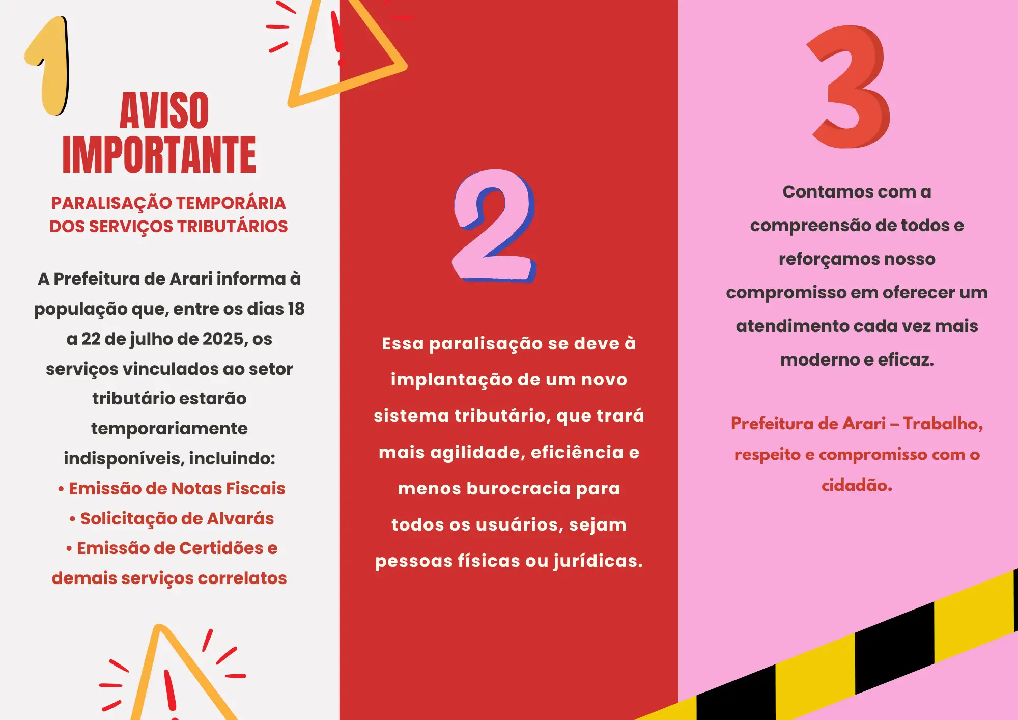 AVISO IMPORTANTE – PARALISAÇÃO TEMPORÁRIA DOS SERVIÇOS TRIBUTÁRIOS