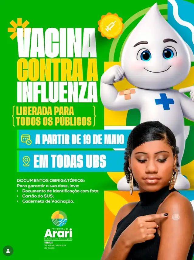 VACINA CONTRA A INFLUENZA LIBERADA PARA TODOS OS PÚBLICOS!